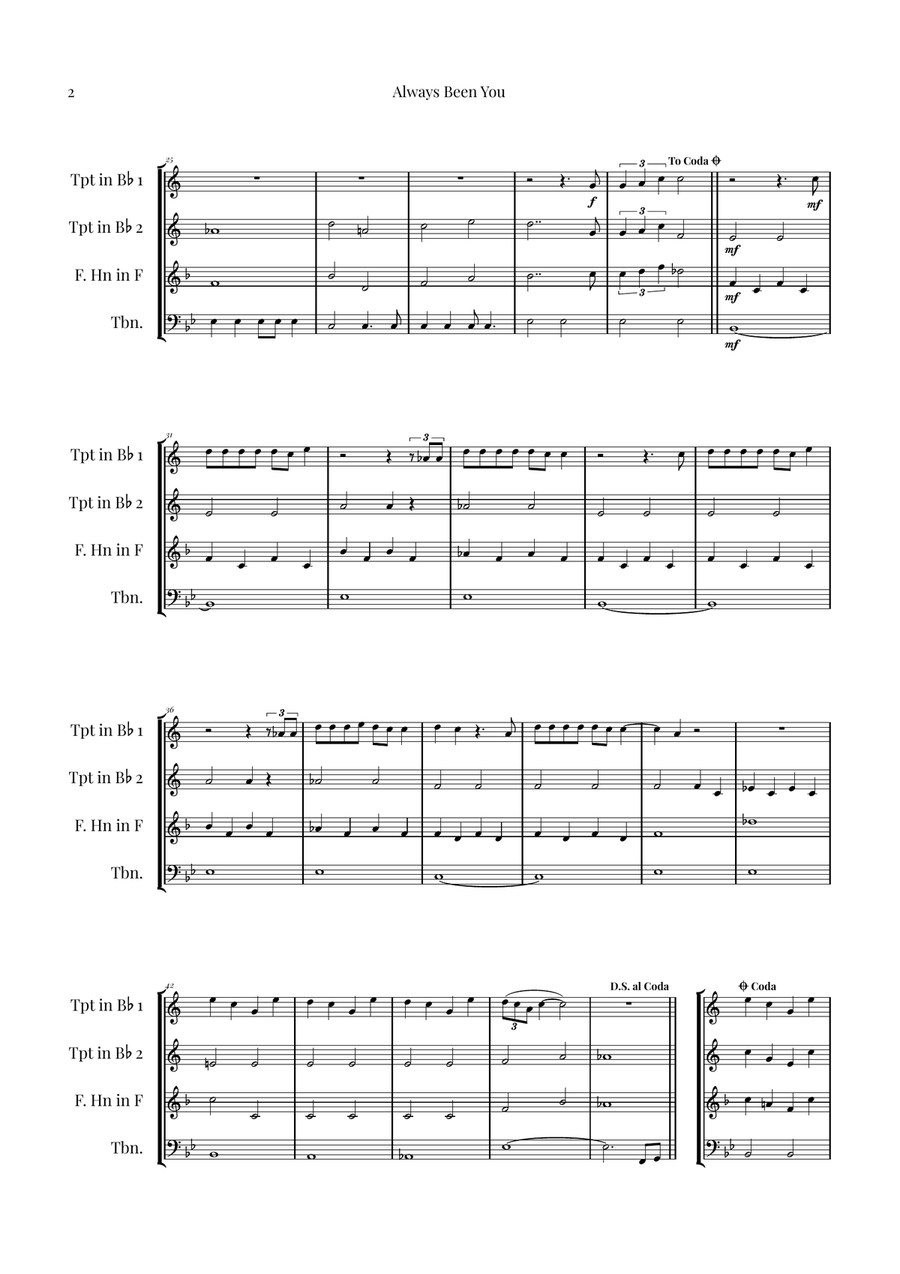 Always Been You Brass Quartet scores gallery preview page 2