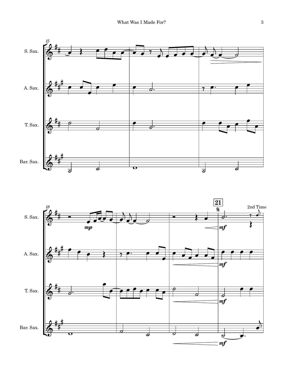 What Was I Made For? Saxophone Quartet scores gallery preview page 3
