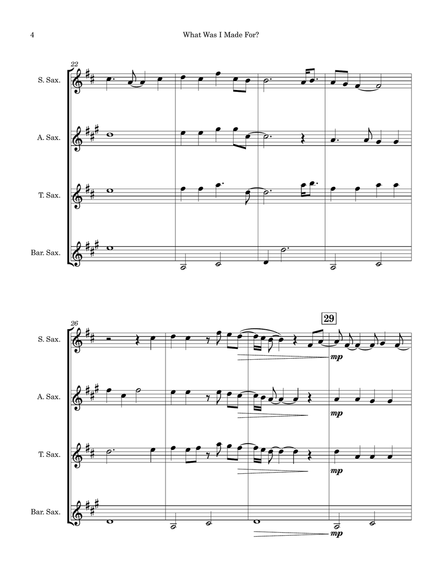 What Was I Made For? Saxophone Quartet scores gallery preview page 4