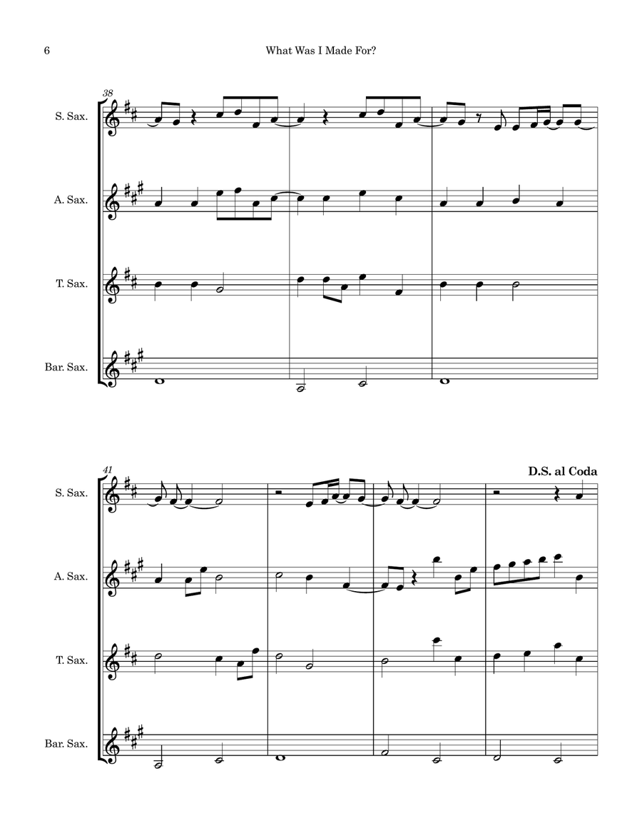 What Was I Made For? Saxophone Quartet scores gallery preview page 6
