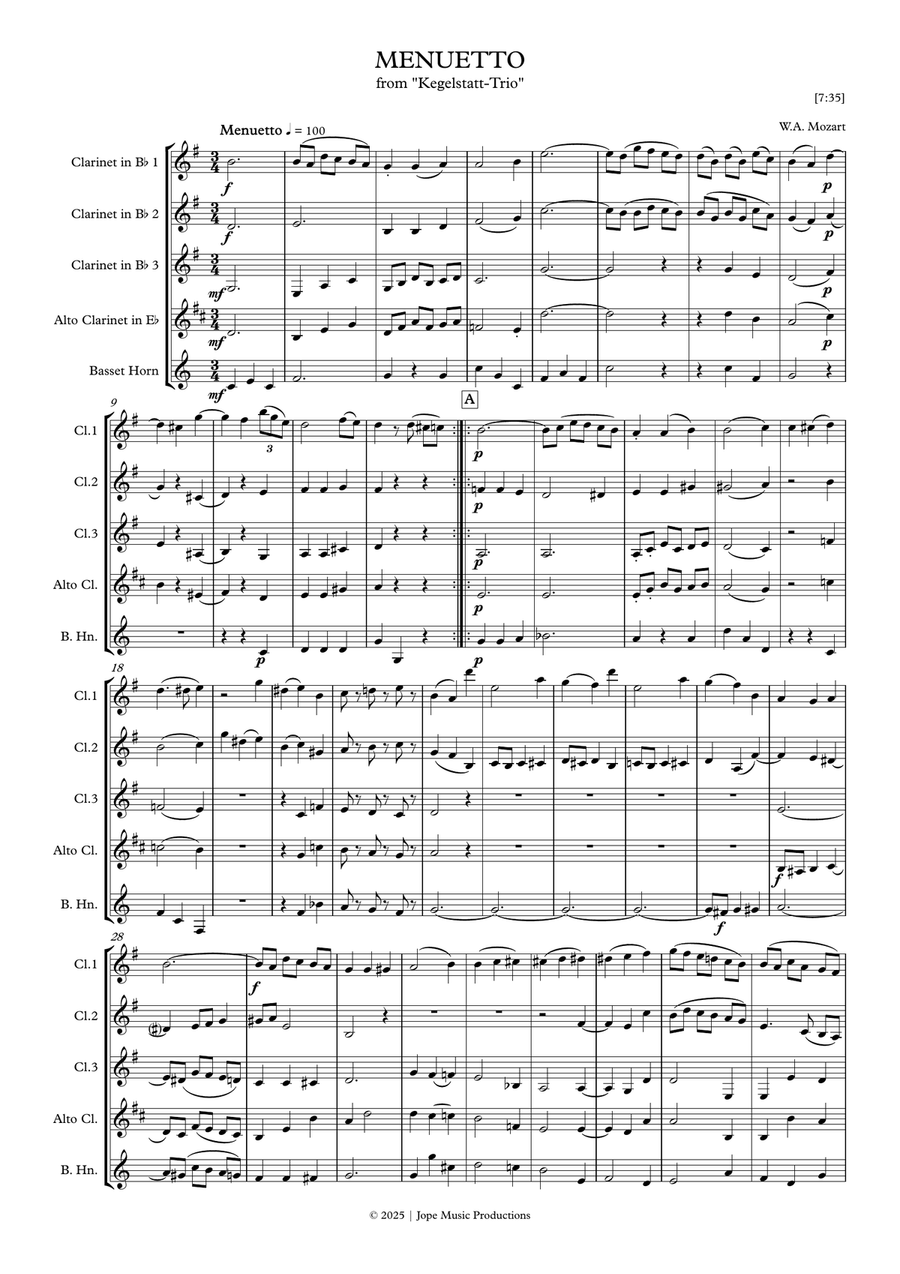 Minuetto from Kegelstatt Trio Clarinet Quintet scores gallery preview page 1