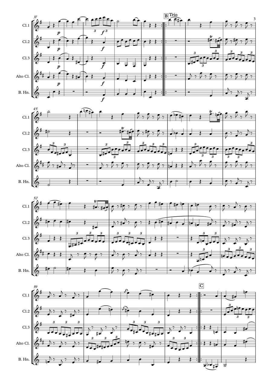 Minuetto from Kegelstatt Trio Clarinet Quintet scores gallery preview page 3