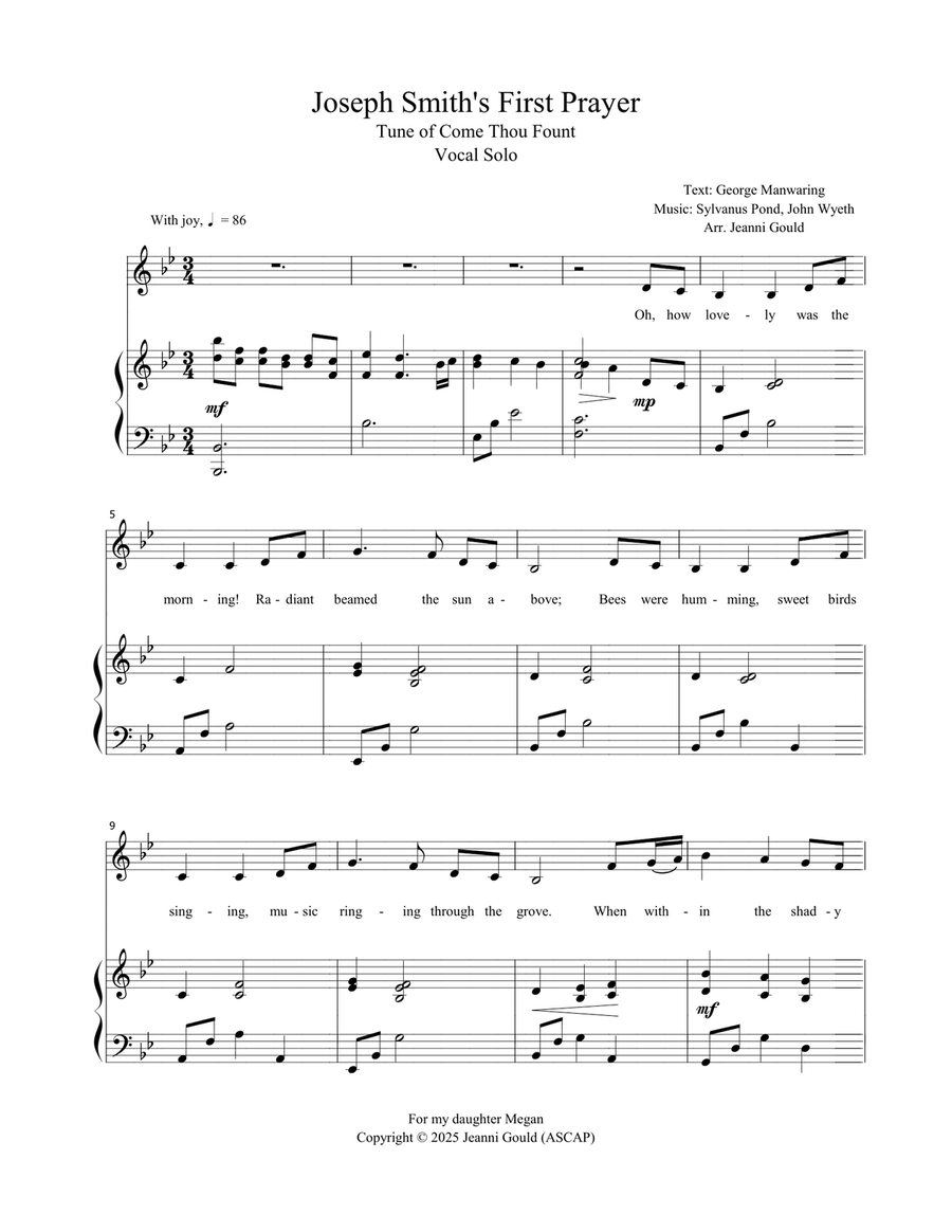 Joseph Smith's First Prayer_tune Come Thou Fount Piano, Vocal scores gallery preview page 2