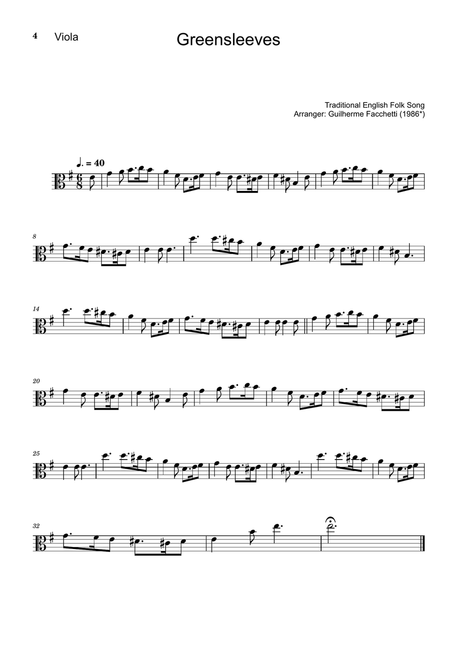 Greensleeves - Viola, Cello and Piano. Score and Parts. Small Ensemble scores gallery preview page 4