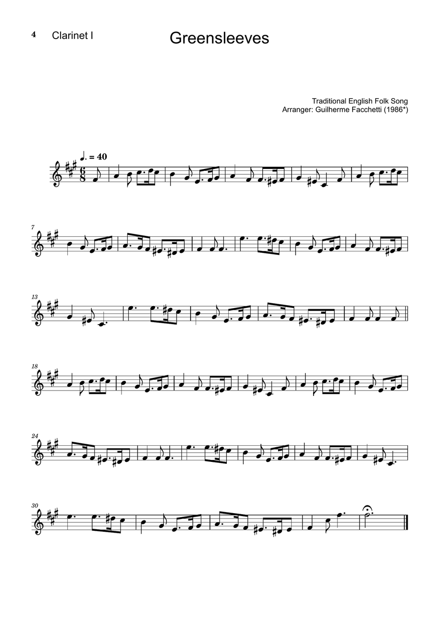 Greensleeves - Clarinet Duet and Piano. Score and Parts. Clarinet Duet scores gallery preview page 4