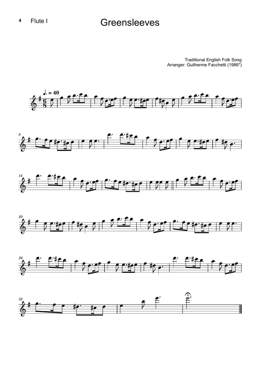Greensleeves - Flute Duet and Piano. Score and Parts. Flute Duet scores gallery preview page 4