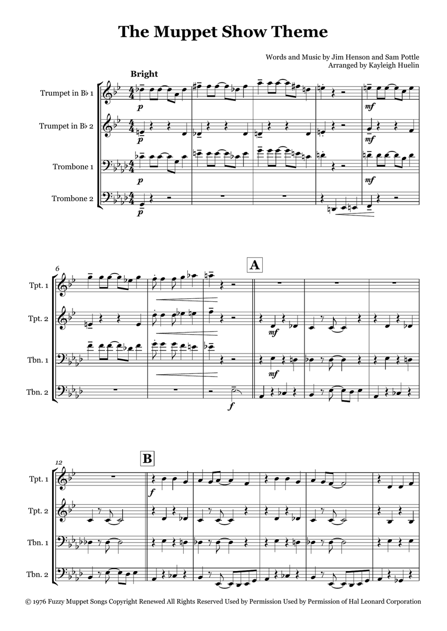 The Muppet Show Theme The Muppet Show Theme Brass Quartet scores gallery preview page 1