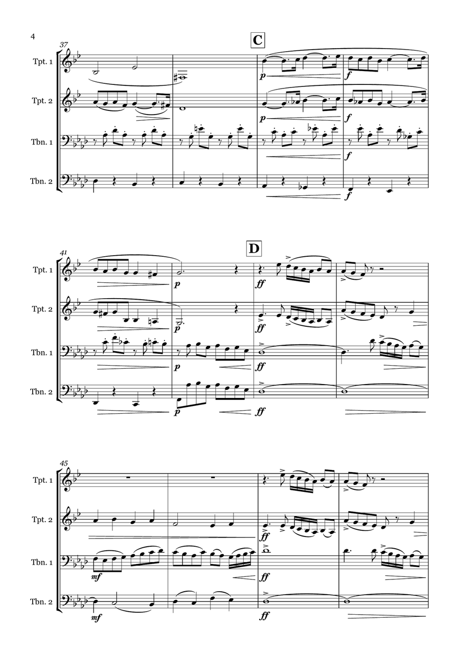 Pavane by Gabriel Faure - Brass quartet (2 tpt/2 tbn) Brass Quartet scores gallery preview page 4