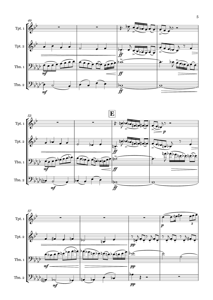 Pavane by Gabriel Faure - Brass quartet (2 tpt/2 tbn) Brass Quartet scores gallery preview page 5