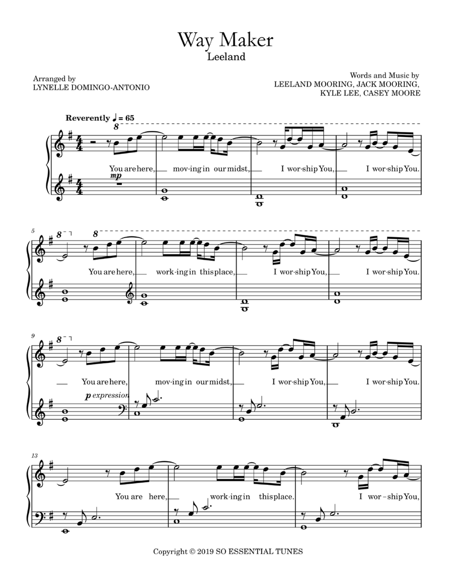Way Maker Piano Solo scores gallery preview page 2