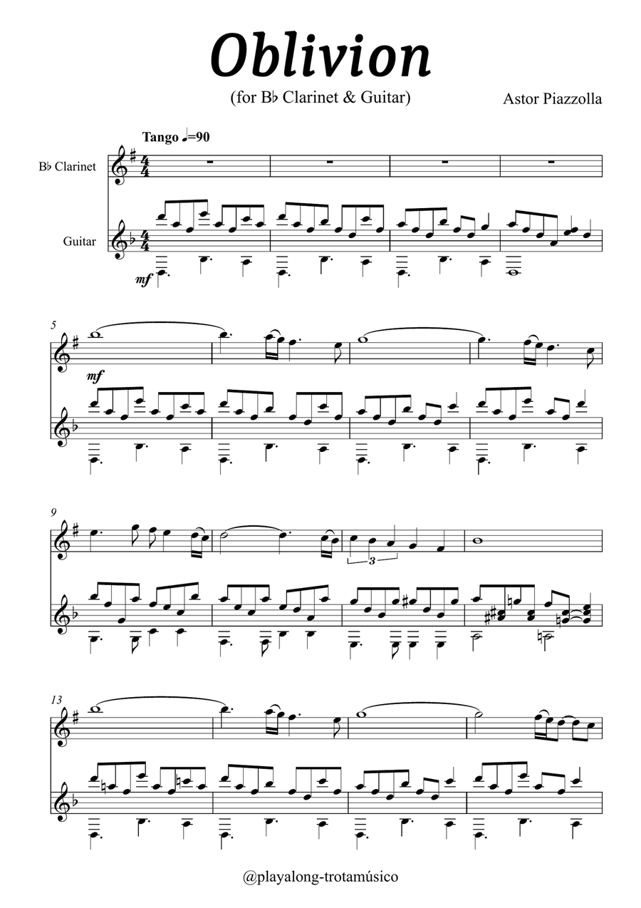 Oblivion Clarinet & Guitar Clarinet scores gallery preview page 1