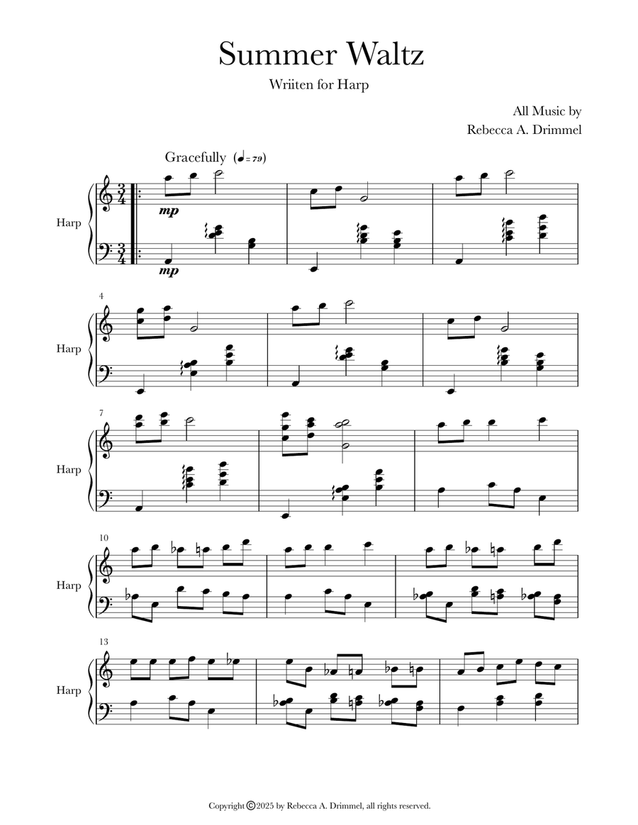 Summer waltz Summer waltz Celtic Harp scores gallery preview page 1