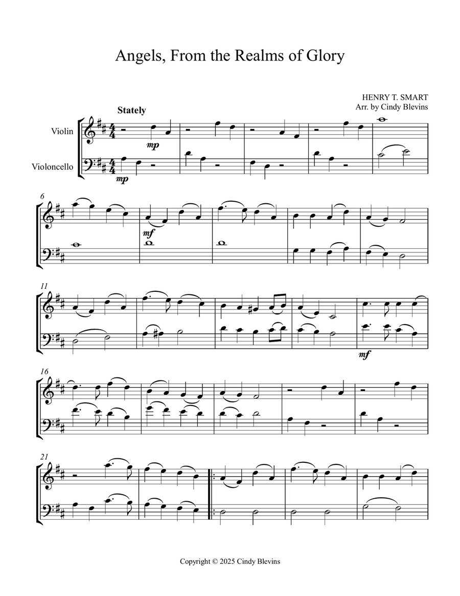 Angels From the Realms of Glory, for Violin and Cello String Duet scores gallery preview page 3