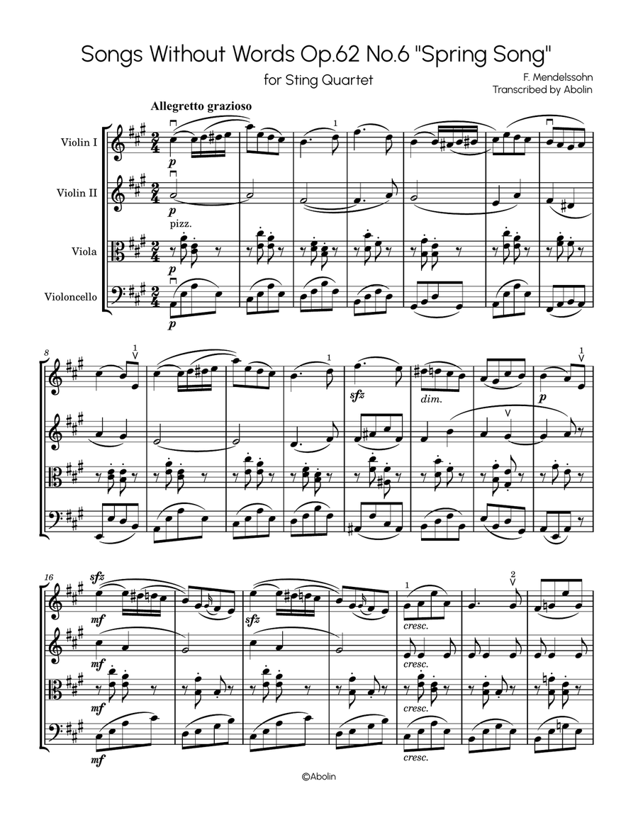 Mendelssohn: Lieder ohne Worte (Songs Without Words), Op.62, No.6, 