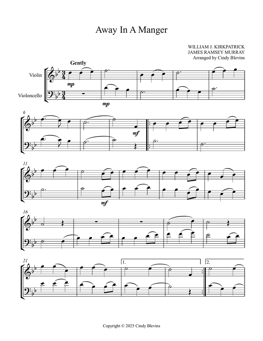Away In A Manger, for Violin and Cello String Duet scores gallery preview page 3