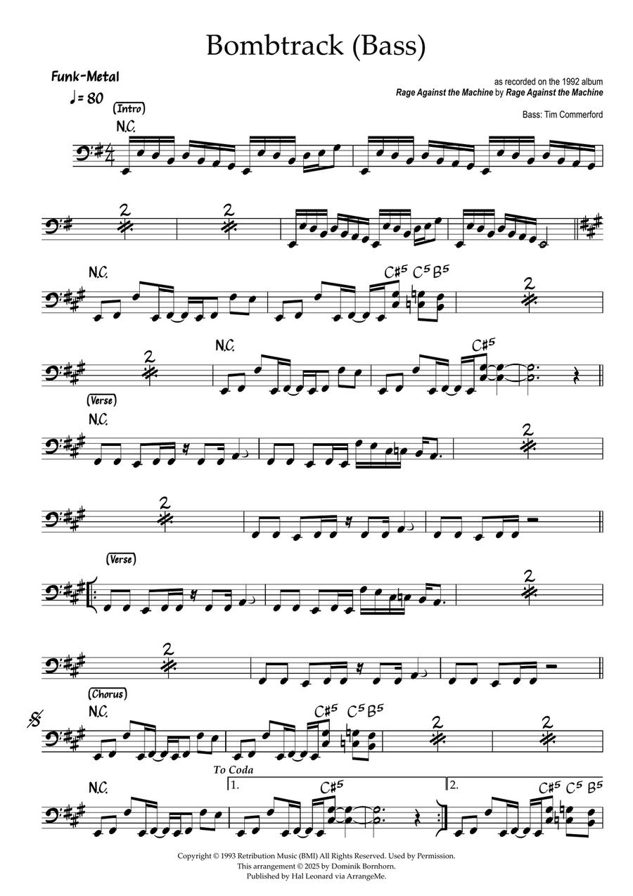Bombtrack Bass Guitar scores gallery preview page 1