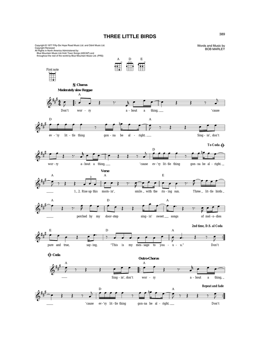 Three Little Birds Three Little Birds Mandolin scores gallery preview page 1