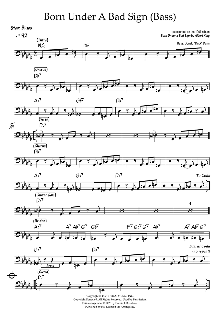 Born Under A Bad Sign Bass Guitar scores gallery preview page 1