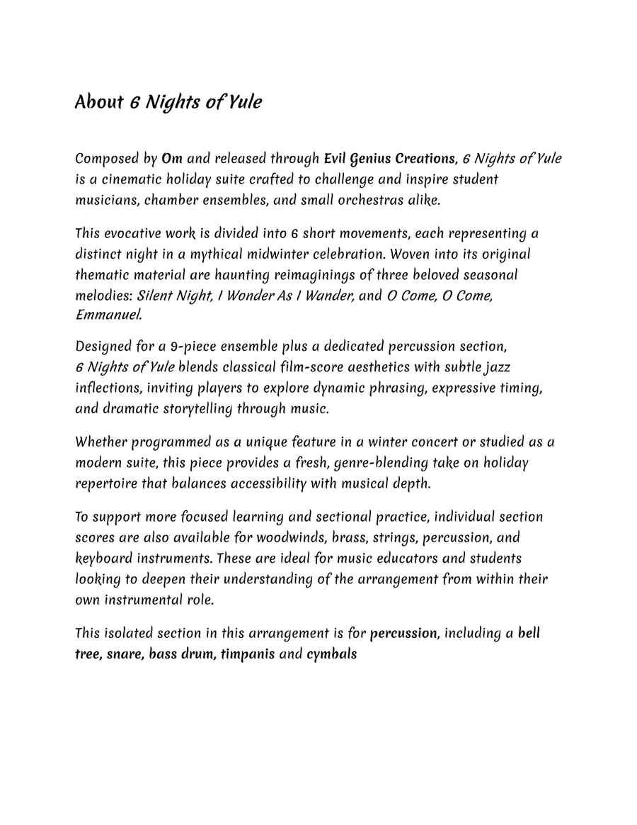 6 Nights Of Yule - Percussion Section Percussion Ensemble scores gallery preview page 2