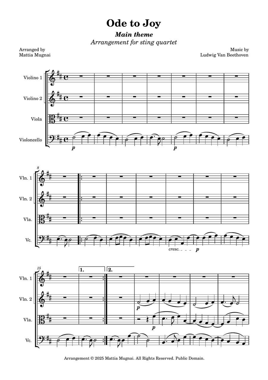 Ode to Joy (Main theme from the last movement of the 9th Symphony) String Quartet scores gallery preview page 1