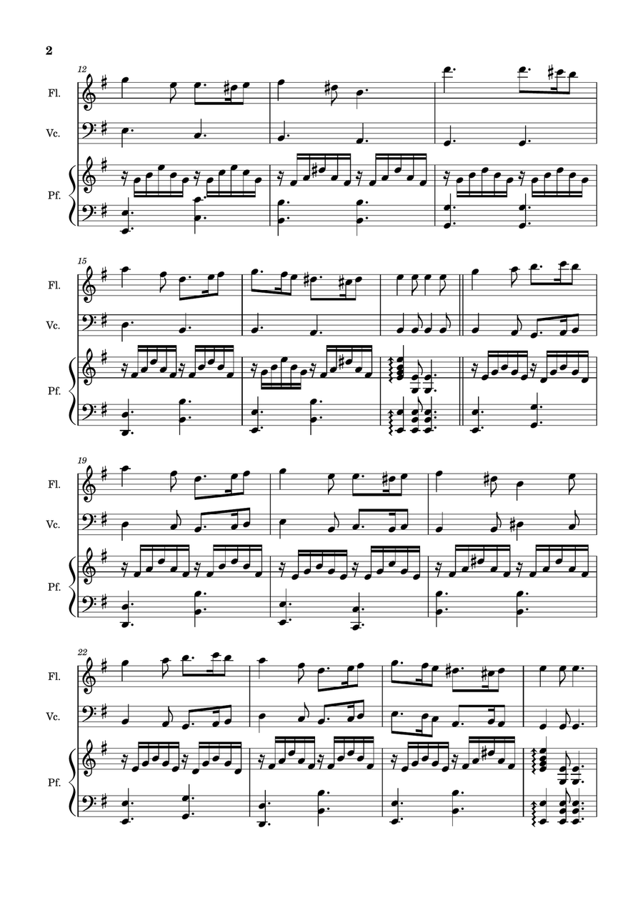 Greensleeves - Flute, Cello and Piano. Score and Parts. Small Ensemble scores gallery preview page 2