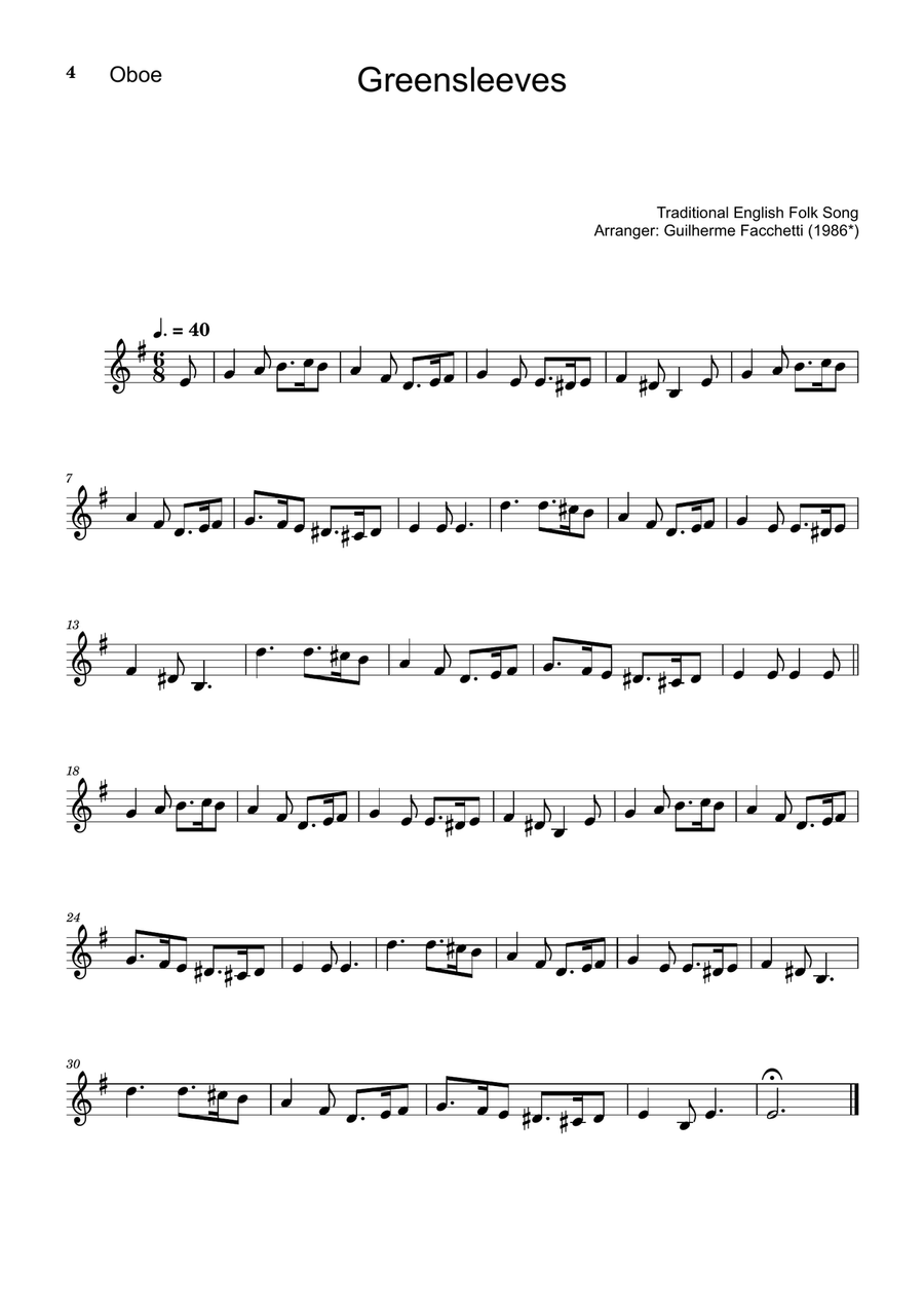 Greensleeves - Oboe, Cello and Piano. Score and Parts. Small Ensemble scores gallery preview page 4