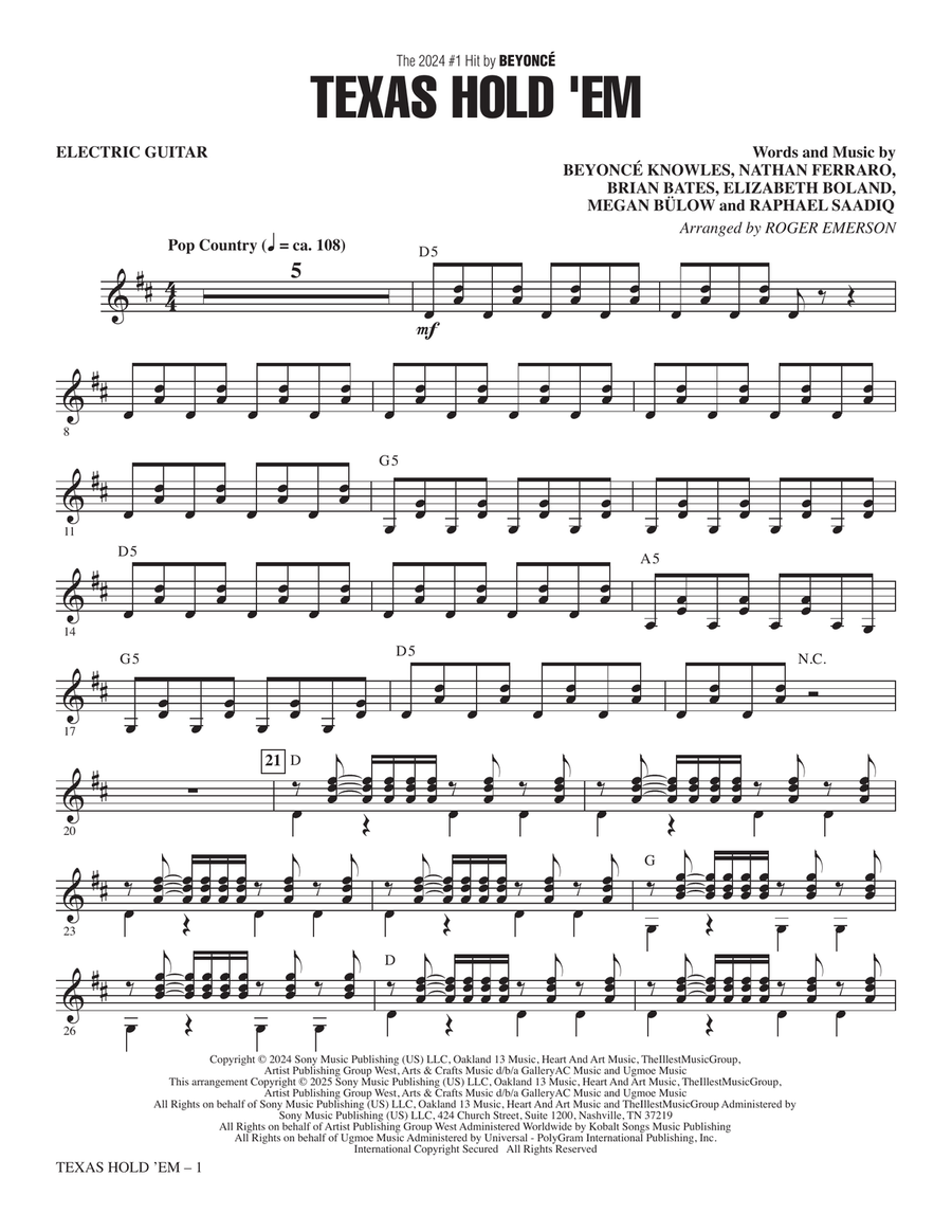 Texas Hold 'Em (arr. Roger Emerson) - Electric Guitar Choir scores gallery preview page 1