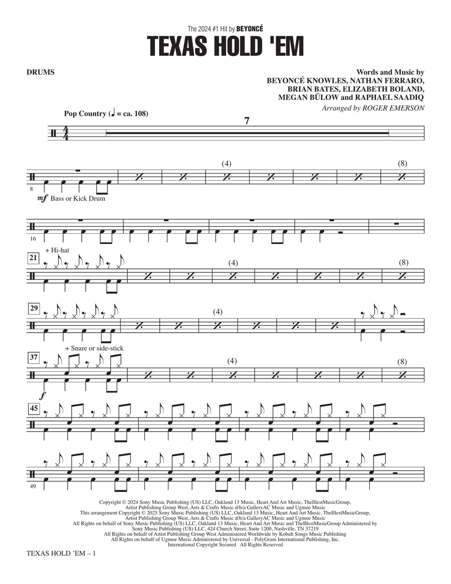 Texas Hold 'Em (arr. Roger Emerson) - Drums Choir scores gallery preview page 1