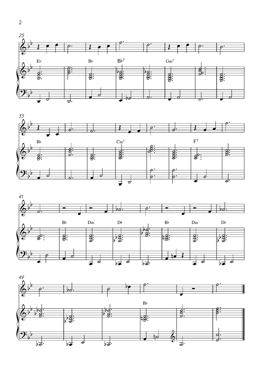 Claire de Lune - Clarinet and Piano in Bb Major With Chords - Beginner Bass Clarinet scores gallery preview page 2