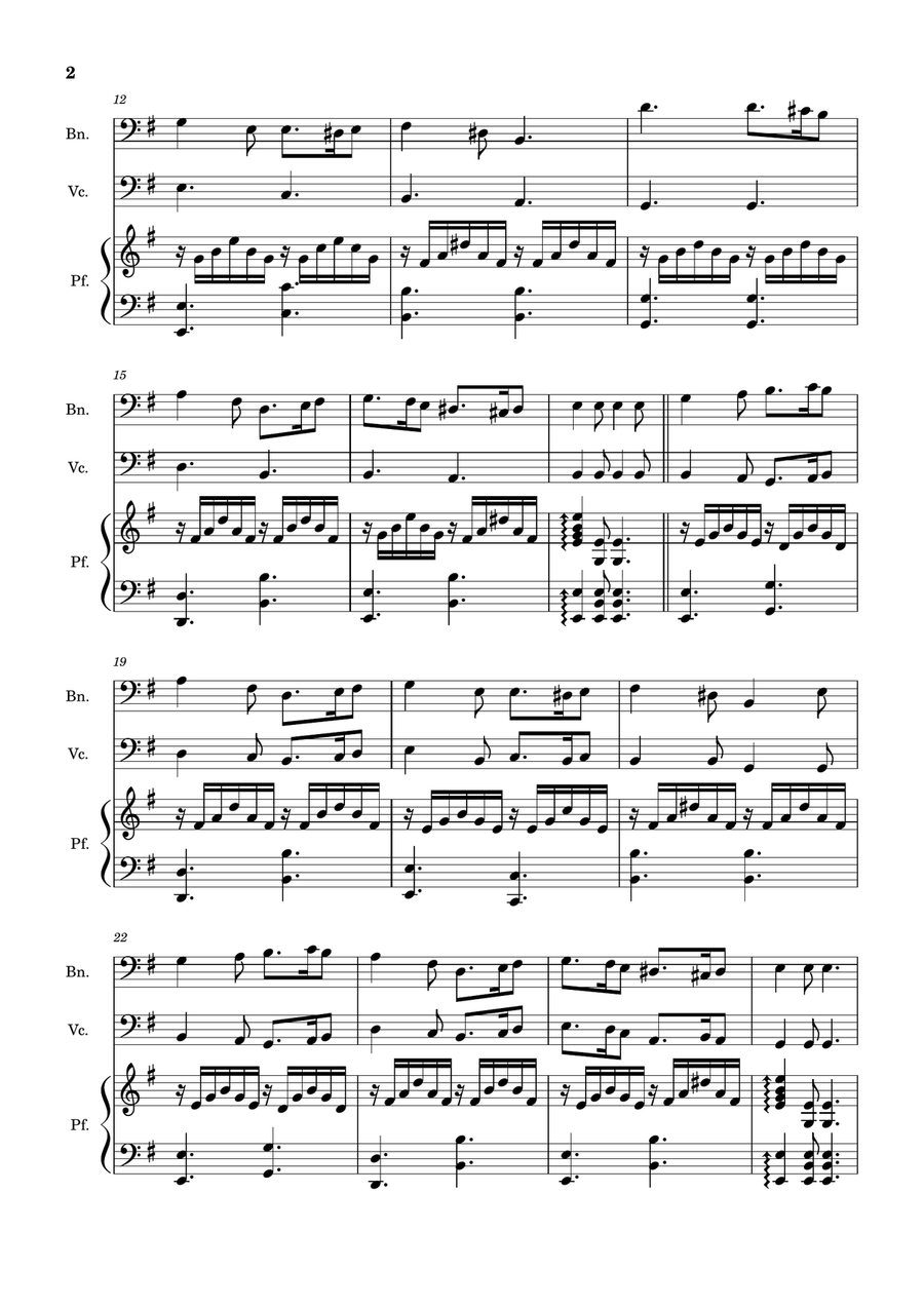 Greensleeves - Bassoon, Cello and Piano. Score and Parts. Small Ensemble scores gallery preview page 2