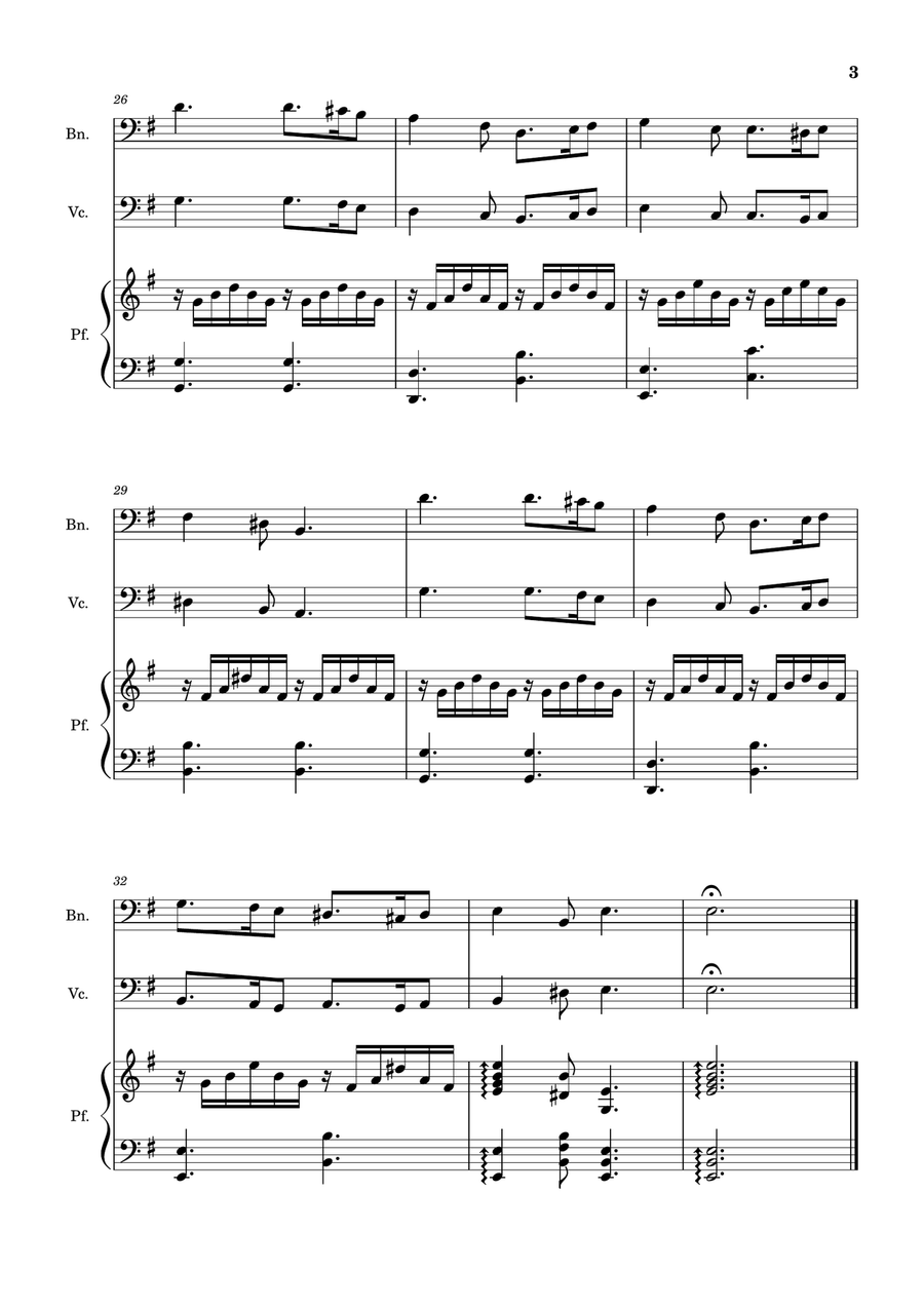 Greensleeves - Bassoon, Cello and Piano. Score and Parts. Small Ensemble scores gallery preview page 3