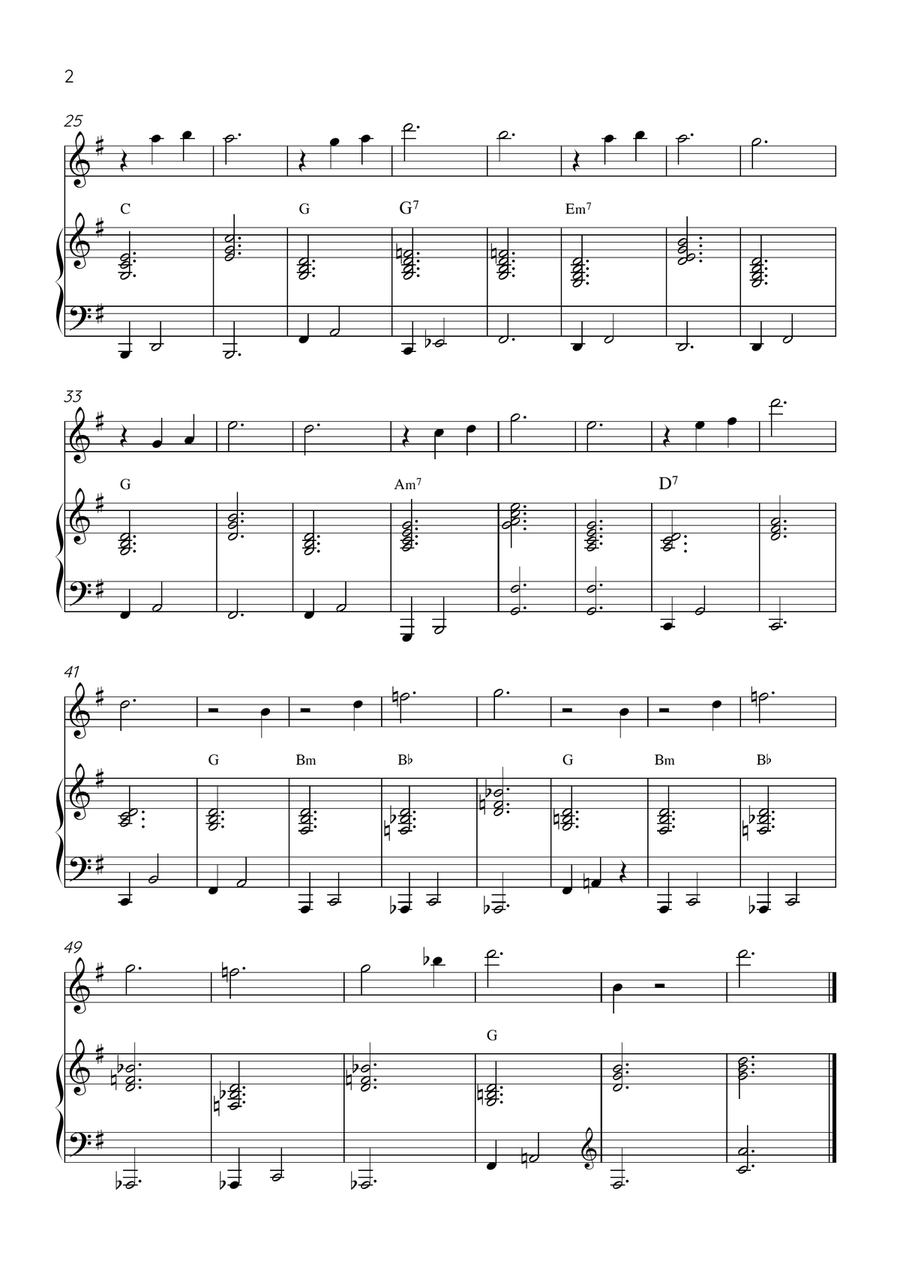 Claire de Lune - Clarinet and Piano in G Major With Chords - Beginner Bass Clarinet scores gallery preview page 2