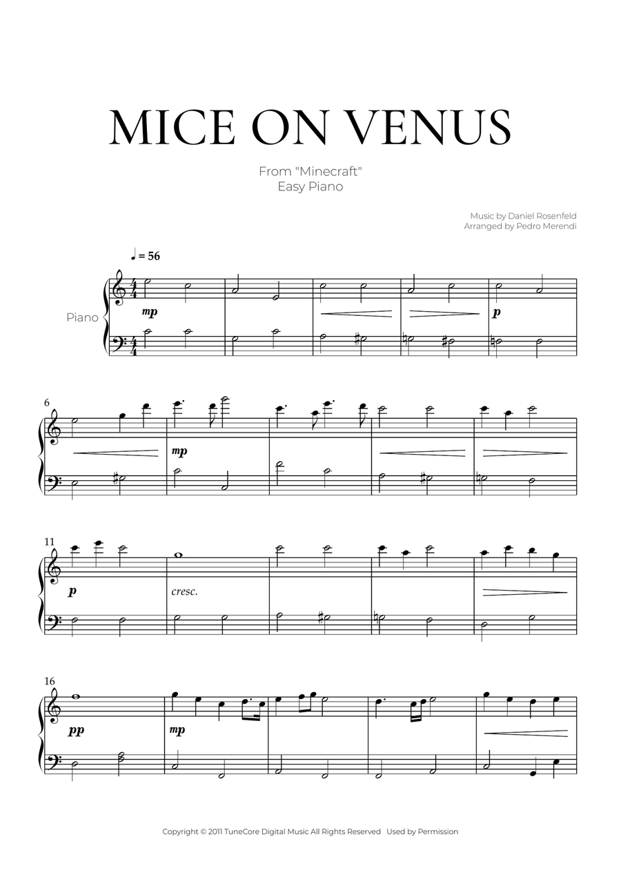 Mice On Venus Mice On Venus Easy Piano scores gallery preview page 1