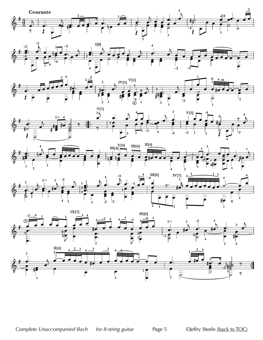 Complete Unaccompanied Lautenwerk, Violin, and Cello Works, BWV 995-1012, for 8-string guitar Violin scores gallery preview page 5