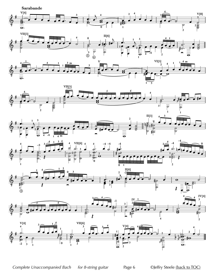 Complete Unaccompanied Lautenwerk, Violin, and Cello Works, BWV 995-1012, for 8-string guitar Violin scores gallery preview page 6