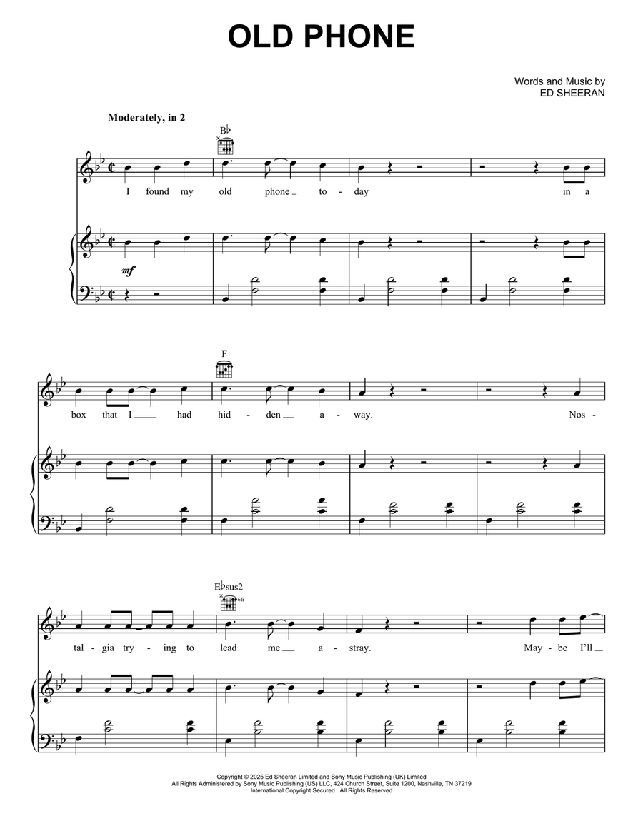 Old Phone Old Phone Piano, Vocal, Guitar scores gallery preview page 1