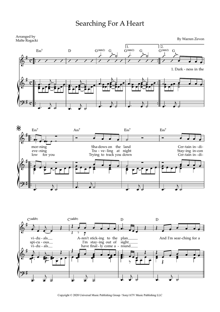 Searching For A Heart Searching For A Heart Piano, Vocal scores gallery preview page 1