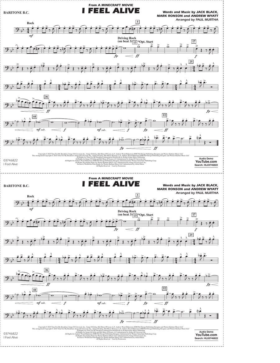 I Feel Alive (from A Minecraft Movie) (arr. Paul Murtha) - Baritone B.C. Marching Band scores gallery preview page 1