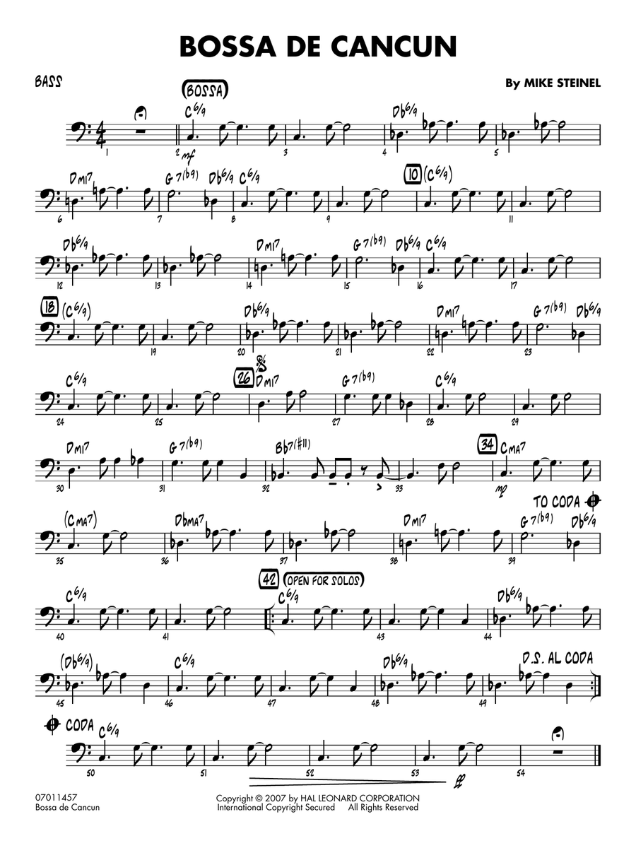Bossa de Cancun - Bass Bossa de Cancun - Bass Jazz Ensemble scores gallery preview page 1
