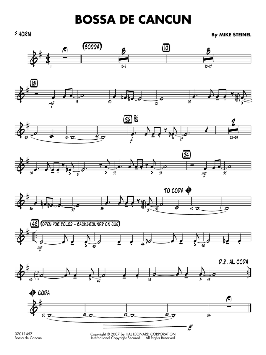 Bossa de Cancun - F Horn Bossa de Cancun - F Horn Jazz Ensemble scores gallery preview page 1