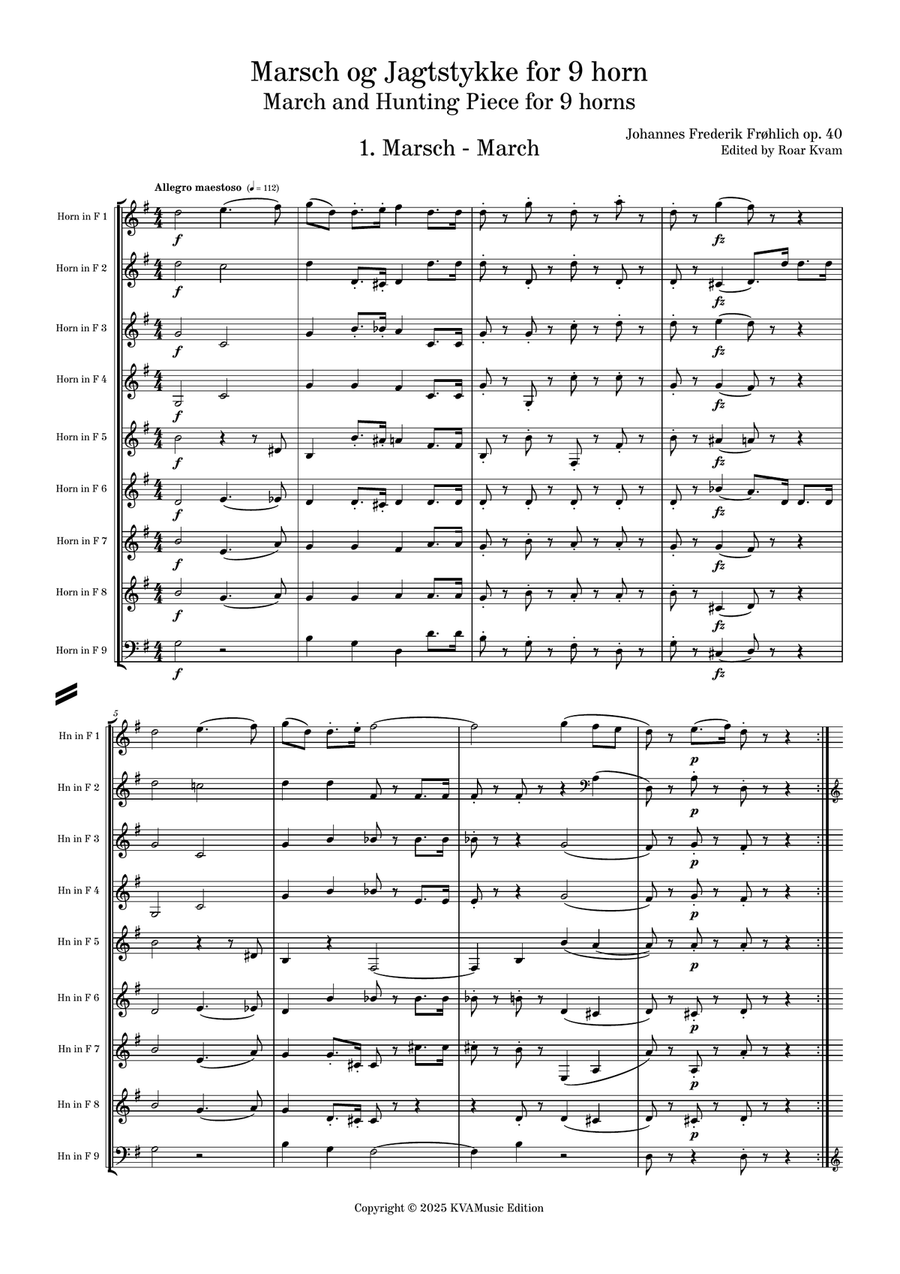 Fröhlich: Marsch og Jagtstykke for 9 horn (March and Hunting Piece for 9 Horns) Op. 40 - Score Only Brass Ensemble scores gallery preview page 3