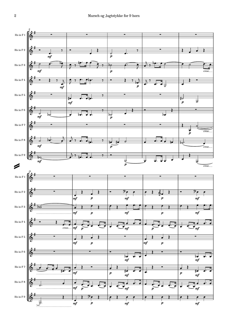 Fröhlich: Marsch og Jagtstykke for 9 horn (March and Hunting Piece for 9 Horns) Op. 40 - Score Only Brass Ensemble scores gallery preview page 4