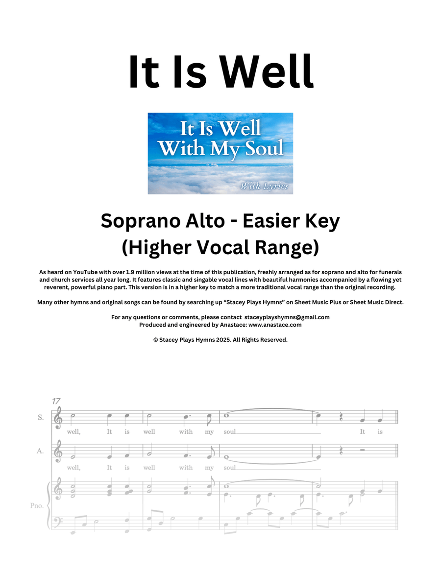 It is Well With My Soul (When Peace Like a River) - Soprano Alto Duet Higher Key Alto Voice scores gallery preview page 1