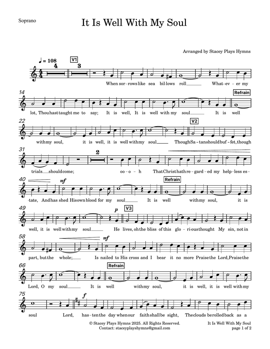 It is Well With My Soul (When Peace Like a River) - Soprano Alto Duet Higher Key Alto Voice scores gallery preview page 2