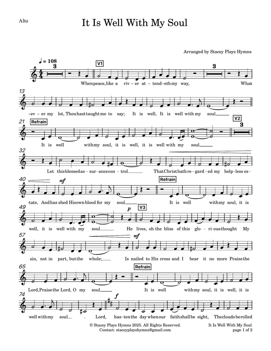 It is Well With My Soul (When Peace Like a River) - Soprano Alto Duet Higher Key Alto Voice scores gallery preview page 4