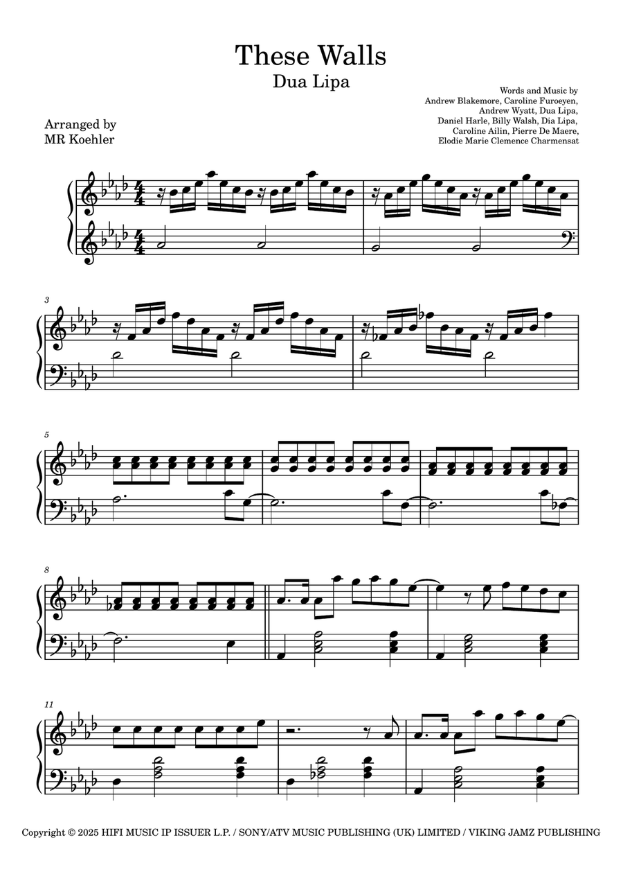 These Walls These Walls Piano Solo scores gallery preview page 1