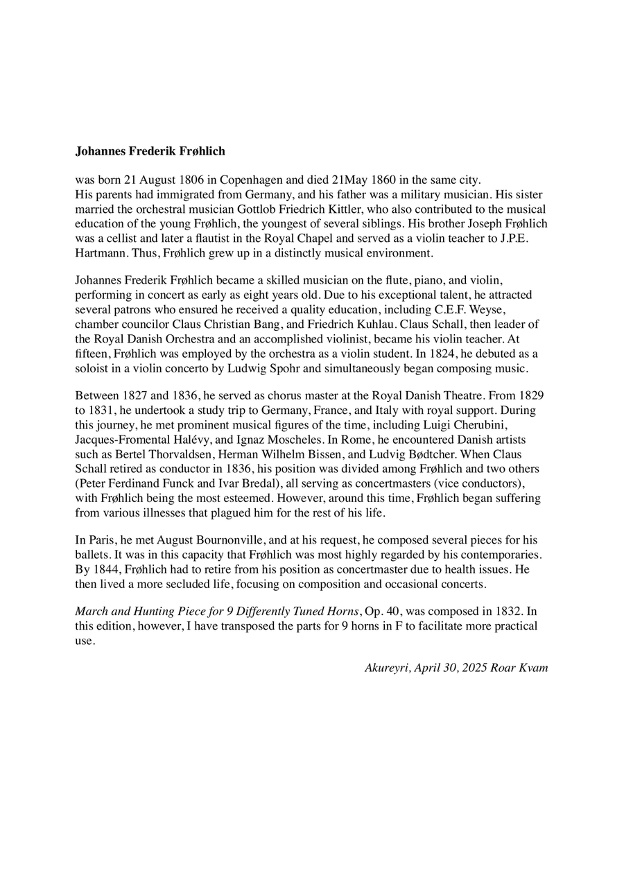 Fröhlich: Marsch og Jagtstykke for 9 horn (March and Hunting Piece for 9 Horns) Op. 40 Brass Ensemble scores gallery preview page 2