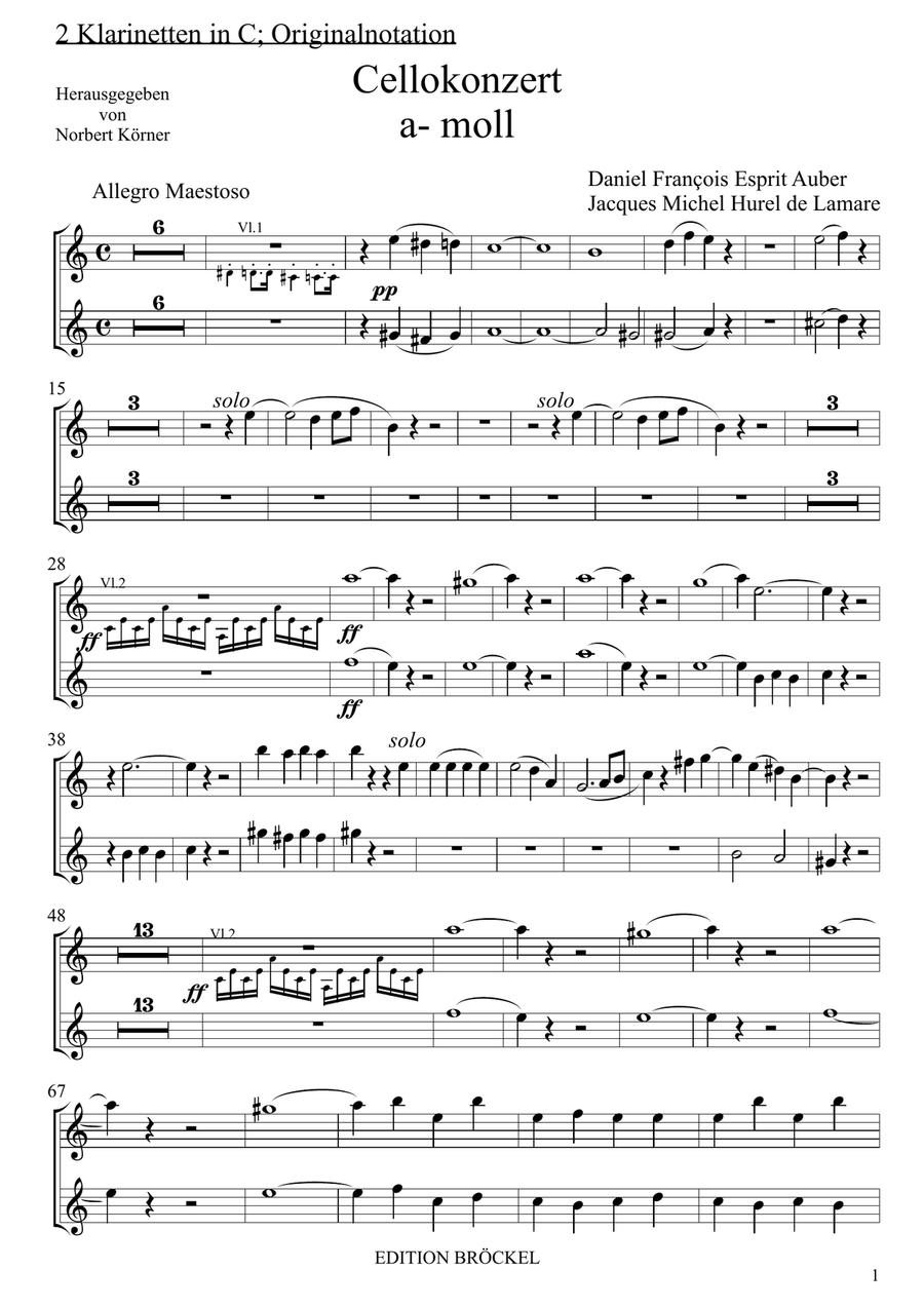 Cello Concerto in A minor 2 clarinets in c Full Orchestra scores gallery preview page 1