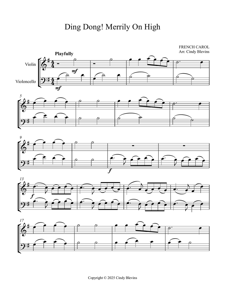 Ding Dong! Merrily On High, for Violin and Cello String Duet scores gallery preview page 3