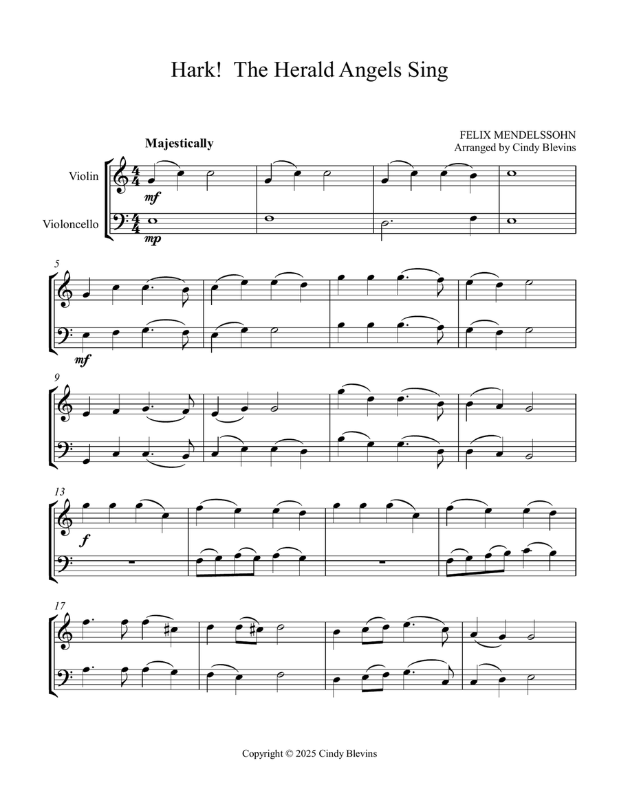 Hark! the Herald Angels Sing, for Violin and Cello String Duet scores gallery preview page 3